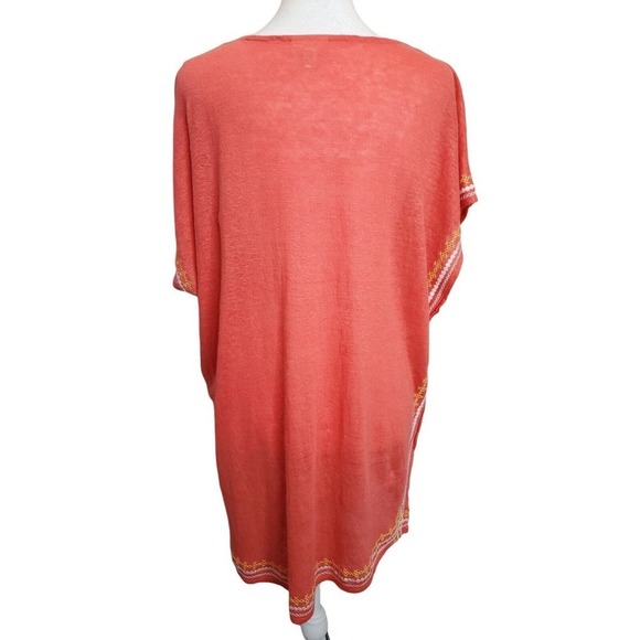 J Jill Womens Size Medium Love Linen Keyhole Coral Embroidered Trim Top - Picture 5 of 9